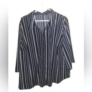 Penningtons Black And White Striped Sparkly Button Down Top Size 2X